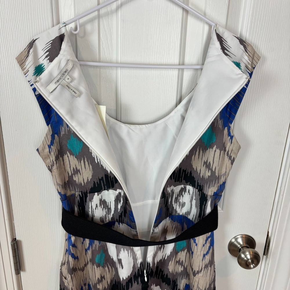 maxandcleo Shandra Sapphire Ikat Print Belted Sheath‎ Dress Size 10 - Picture 4 of 7